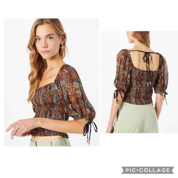 FREE PEOPLE Back On Crop Top Floral Print Smocked Size Large - Picture 1 of 10